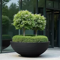 DISC 120cm Large Bowl, Black Grey Fiberglass Shallow Planter for Outdo...