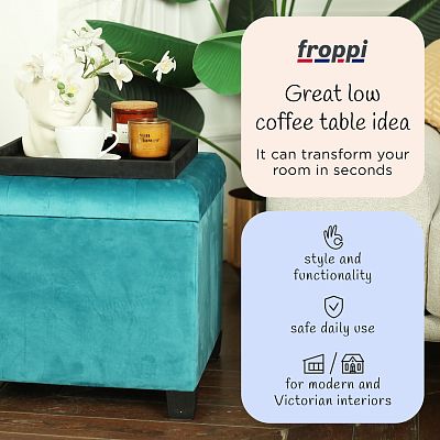 Premium Square Footstool with Storage Velvet Ottoman Storage Pouffe on Feet by Froppi