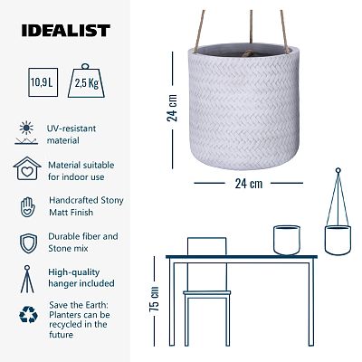 IDEALIST Lite Plaited Style Table and Hanging Cylinder Round Plant Pot Dual Use Indoor Planter