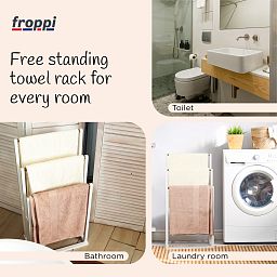 Froppi Bamboo Free Standing Towel Rack, Wooden Towel Holder and Ladder with 3 Bars