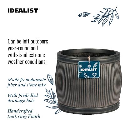IDEALIST Lite Vertical Ribbed Vintage Style Barrel Round Planter
