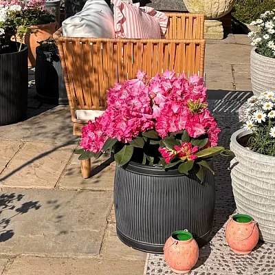 IDEALIST Lite Vertical Ribbed Vintage Style Barrel Round Planter