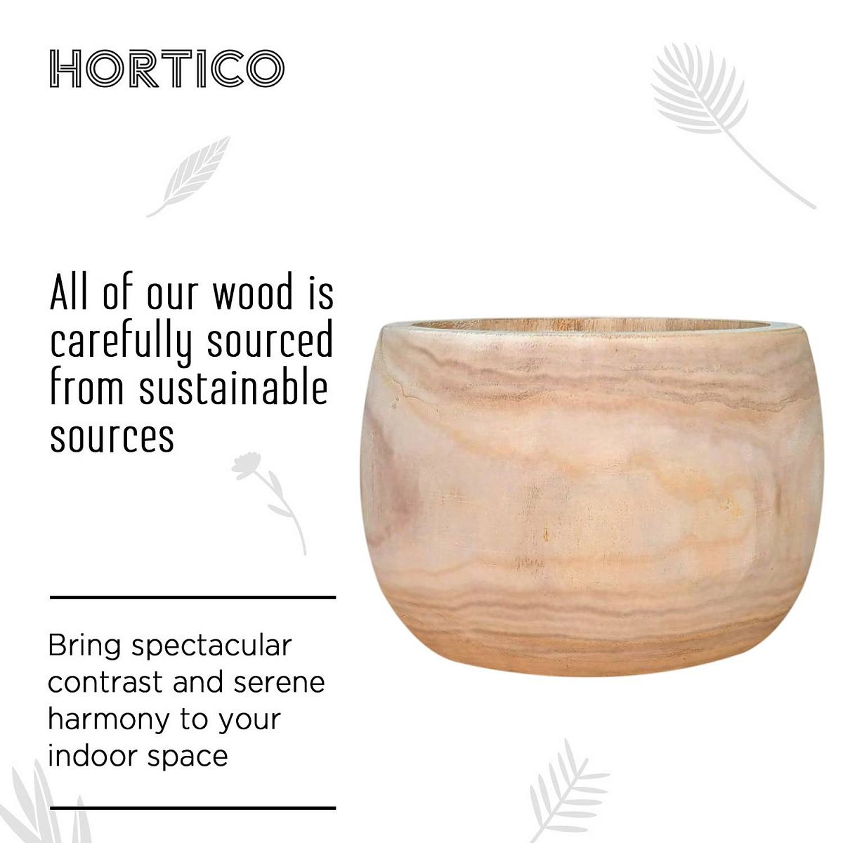 HORTICO ECO Wooden House Planter Round Indoor Plant Pot for House Plants with Waterproof Liner