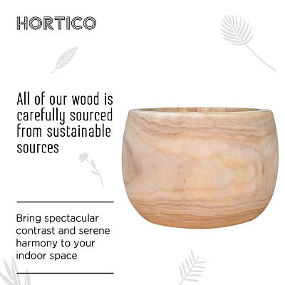 HORTICO ECO Wooden House Planter Round Indoor Plant Pot for House Plants with Waterproof Liner