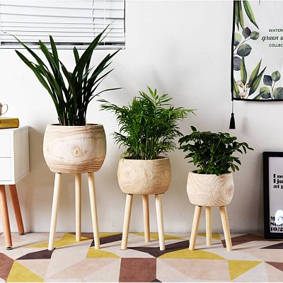 HORTICO TREND Wooden House Planter with Legs, Tall Indoor Plant Pot Stand with Waterproof Liner