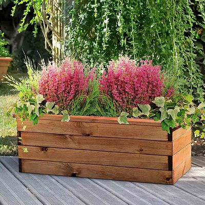 Rustic Scandinavian Redwood Trough Outdoor Planter Made in UK by HORTICO