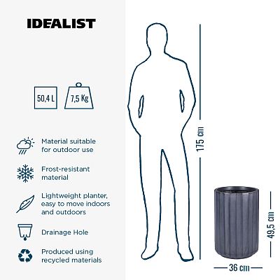 IDEALIST Lite Modern Ribbed Cylinder Round Outdoor Planter