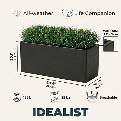 Set of 2 IDEALIST Lite Trough Garden Planters, Light Concrete Outdoor Large Plant Pots