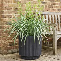 IDEALIST Lite Vertical Ribbed Black Cylinder Outdoor Planter D37 H37 c...