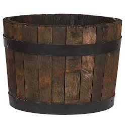 Rustic Upcycled Oak Wood Round Tub Half Barrel Outdoor Planter Made in UK by HORTICO