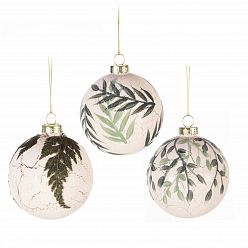 Christmas Tree Baubles Glass Foilage Balls with Green Leaf Pattern