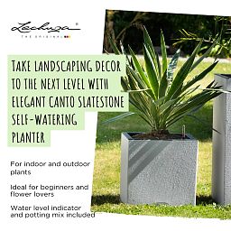 LECHUZA CANTO Slatestone Low Square Poly Resin Self-watering Planter