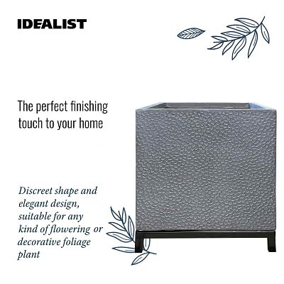 IDEALIST Lite Hammered Stone Style Square Indoor Planter on Metal Stand