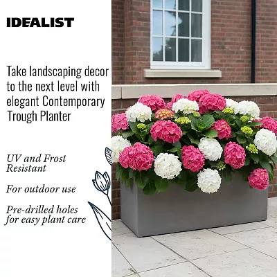 IDEALIST Lite Contemporary Light Concrete High Trough Planter Set