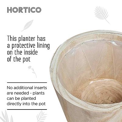 HORTICO RADIAL Wooden House Planter Round Indoor Plant Pot for House Plants with Waterproof Liner