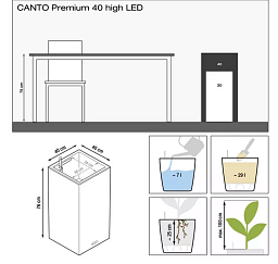 LECHUZA CANTO Premium High LED Square Tall Poly Resin Self-watering Planter