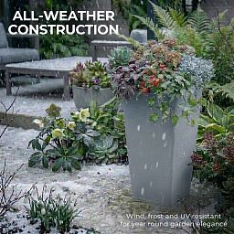 Set of IDEALIST Lite Light Concrete Garden Tall Planters, Outdoor Plant Pots with Tapered Shape