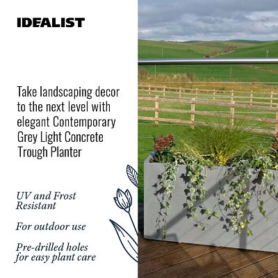 IDEALIST Lite Contemporary Light Concrete High Trough Planter Set