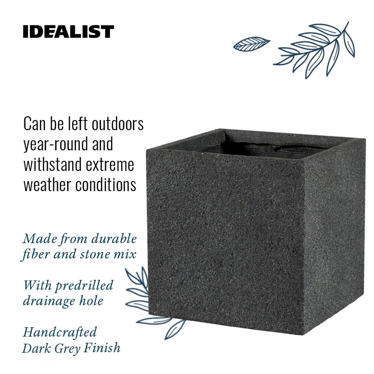 Square Textured Concrete Effect Outdoor Planter by Idealist Lite
