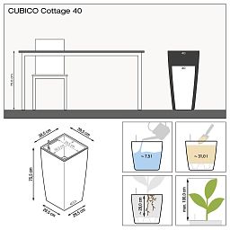 LECHUZA CUBICO Cottage Square Tall Poly Resin Self-watering Planter