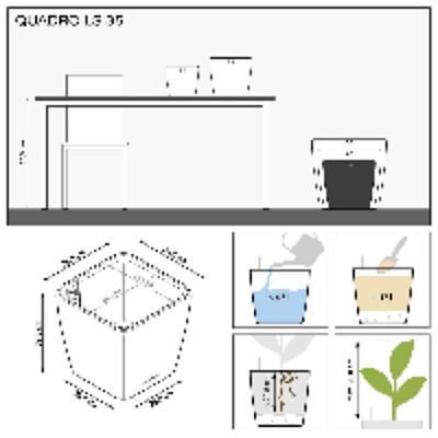 LECHUZA Quadro LS Square Poly Resin Self-watering Planter Set