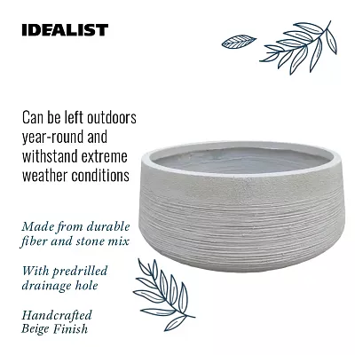 IDEALIST Lite Ribbed Light Concrete Bowl Planter
