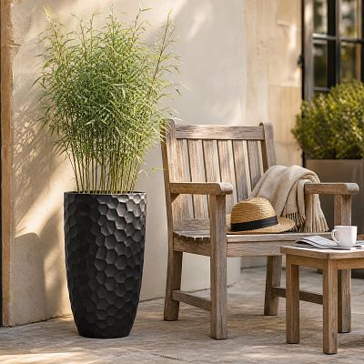 Set of 2 IDEALIST Lite Mosaic Style Black Tall Round Vase Planters Outdoor Plant Pots