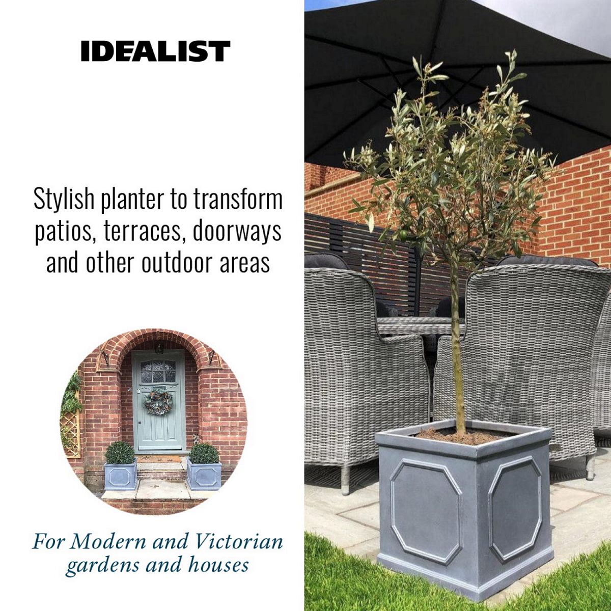 IDEALIST Lite Faux Lead Chelsea Box Square Grey Light Stone Planter Set