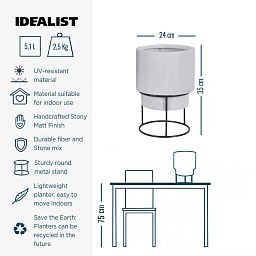Set of two IDEALIST Lite Smooth Style Round Indoor Planters on Metal Stand