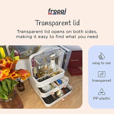 Portable Plastic Makeup Organiser with Handle and 3 Drawers by Froppi