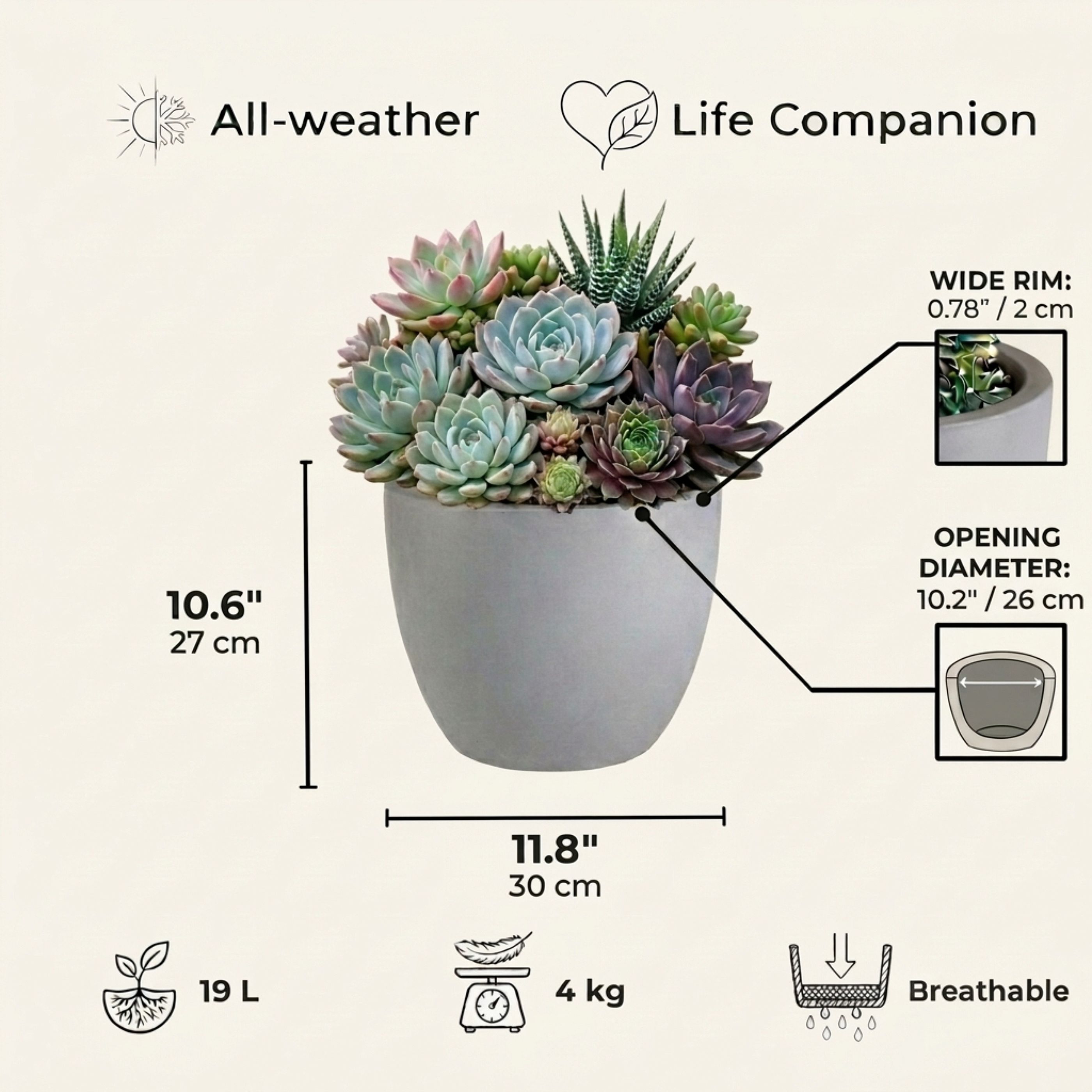 IDEALIST Lite Contemporary Light Concrete Egg Planter