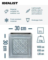 IDEALIST Lite Faux Lead Lattice Planter Light Concrete Square Box