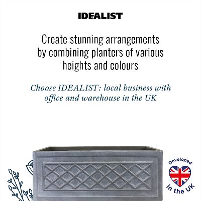 IDEALIST Lite Window Box Faux Lead Lattice Grey Light Stone Planter