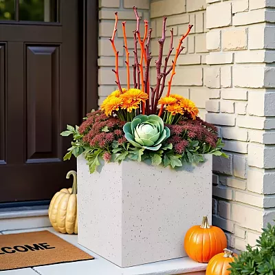 IDEALIST Lite Square Box Contemporary Marble Light Concrete Planter