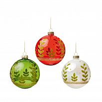 Christmas Tree Decor Baubles Balls with Leaf Stem Pattern, Set of 3, i...