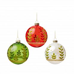 Christmas Tree Baubles Balls with Leaf Stem Pattern