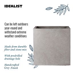 IDEALIST Lite Square Box Contemporary Light Concrete Planter Set