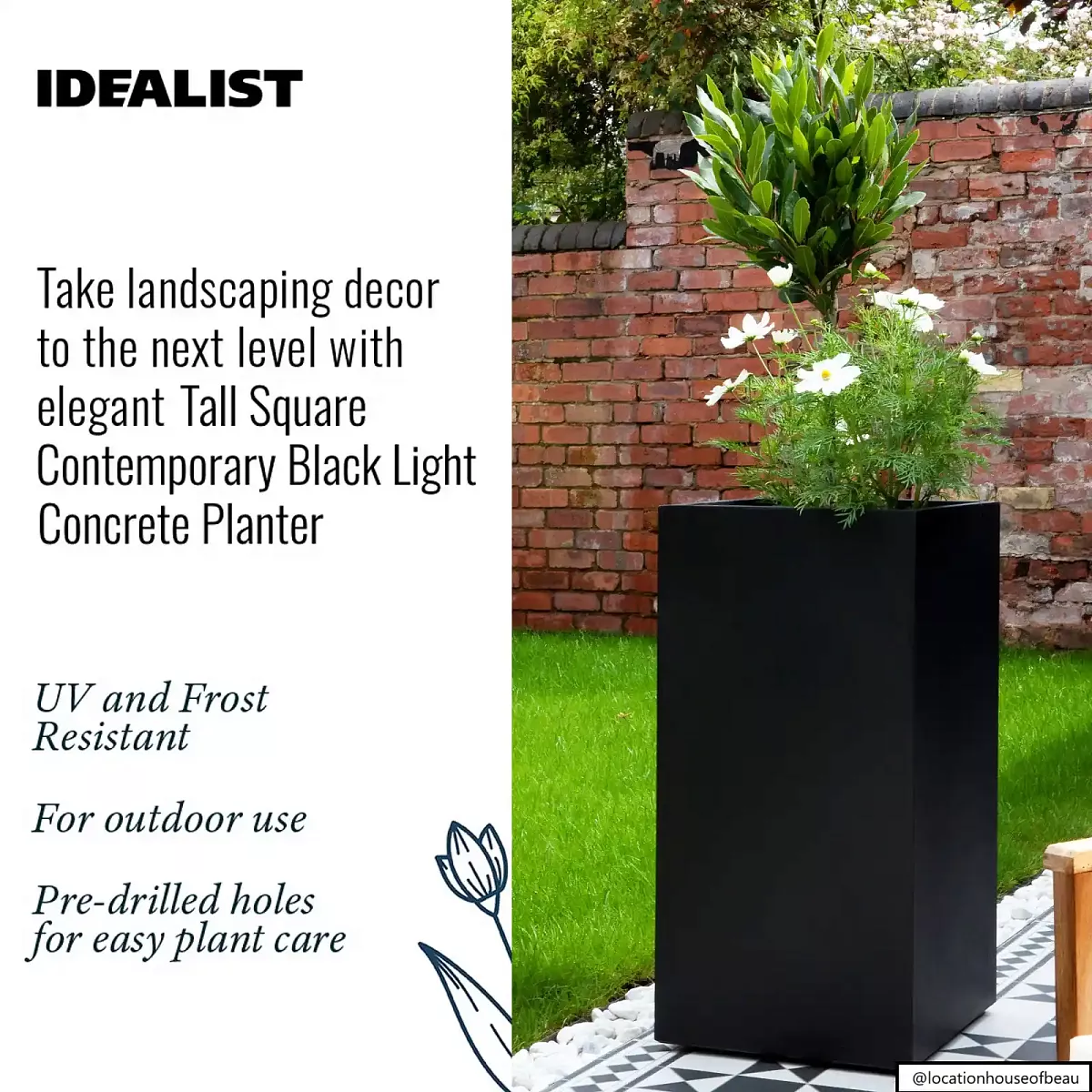 IDEALIST Lite Tall Square Contemporary Light Concrete Planter