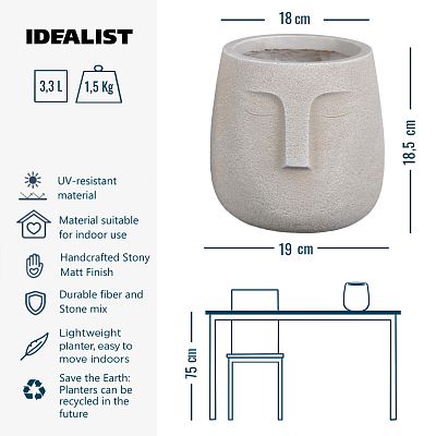 IDEALIST Lite Textured Concrete Effect Oval Indoor Face Pot