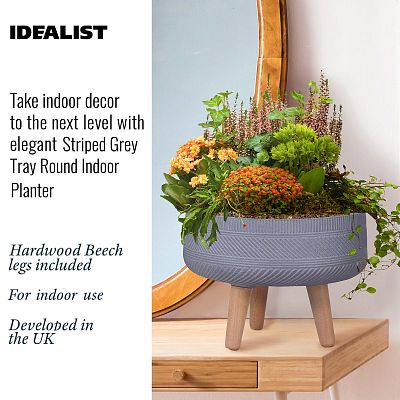 IDEALIST Lite Striped Tray Round Planter on Legs, Round Pot Plant Stand Indoor