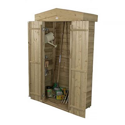 Installed Outdoor Pressure Treated Wooden Overlap Apex Tall Garden Store by Forest Garden