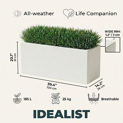 IDEALIST Lite Contemporary Light Concrete High Trough Planter