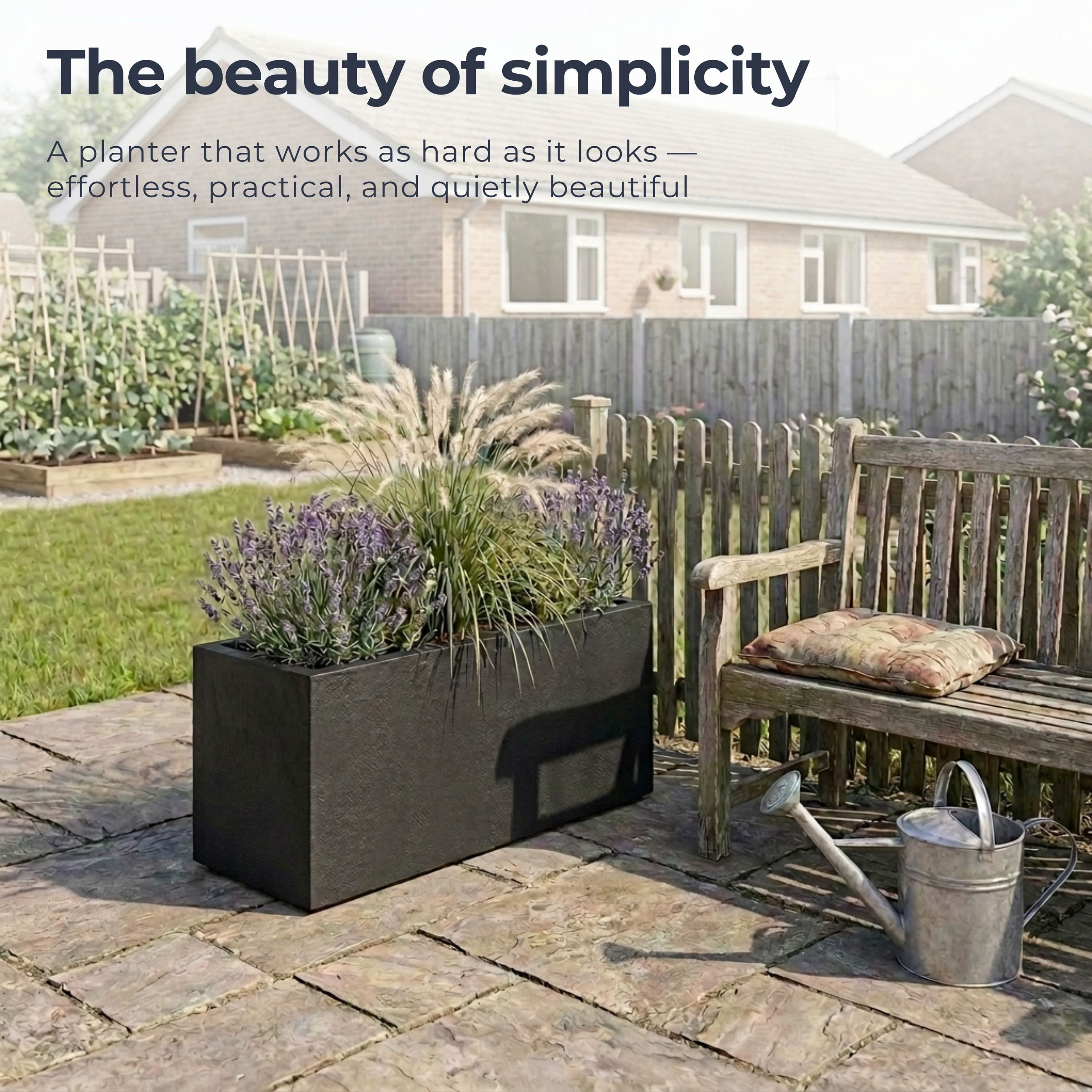 Set of 2 IDEALIST Lite Trough Garden Planters, Light Concrete Outdoor Large Plant Pots