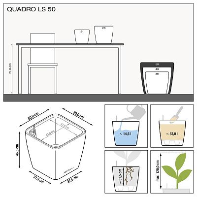 LECHUZA Quadro LS Square Poly Resin Self-watering Planter