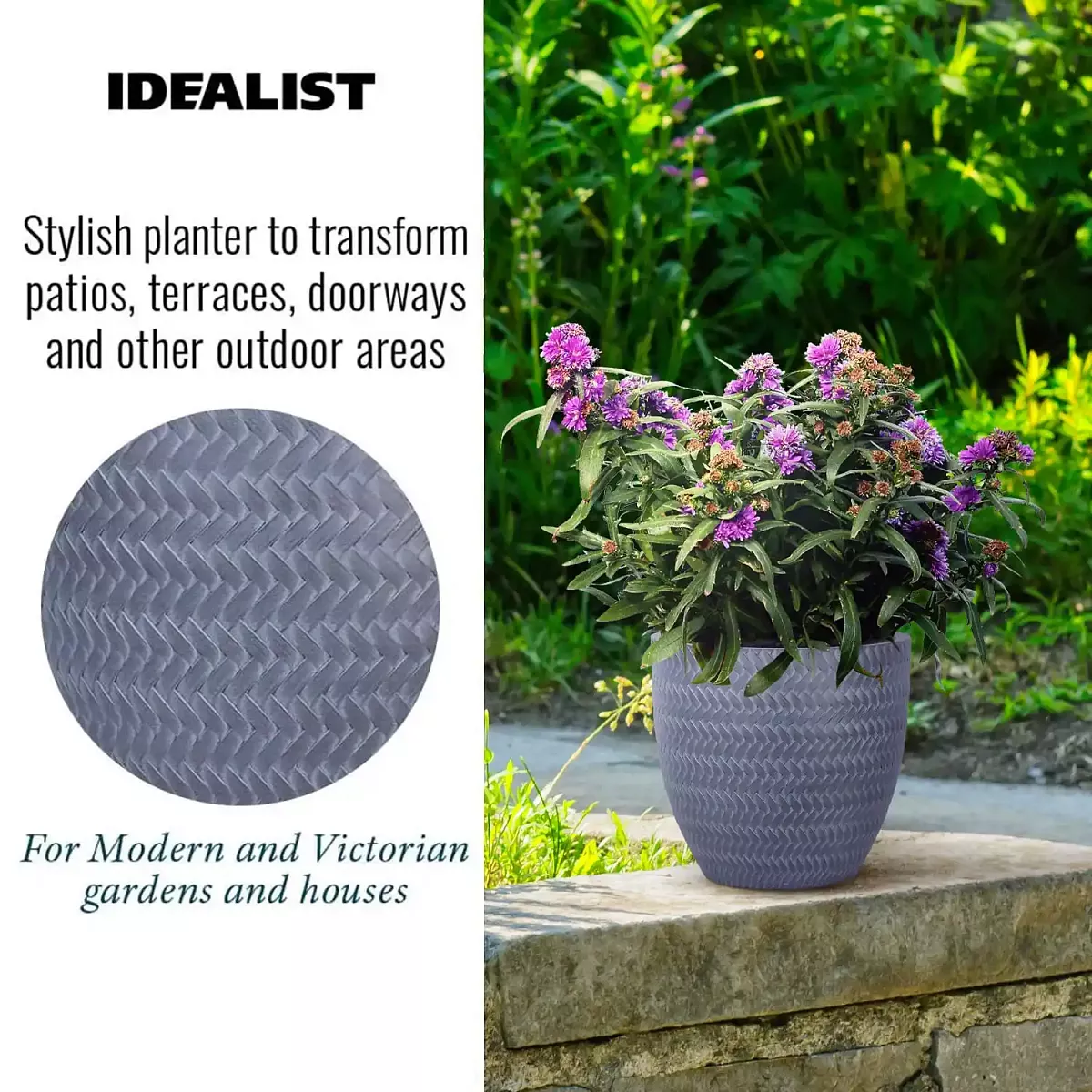 IDEALIST Lite Plaited Style Round Planter Outdoor Plant Pot