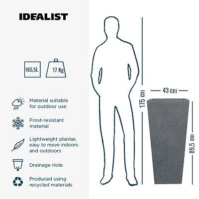 IDEALIST Lite Textured Concrete Effect Tall Tapered Outdoor Planter