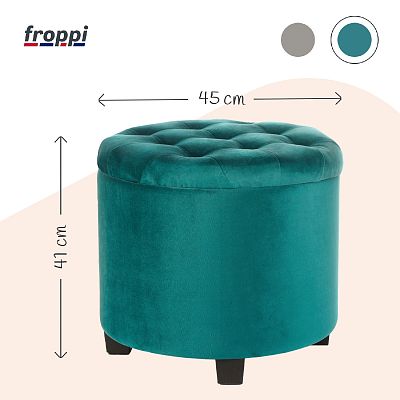 Premium Footstool with Storage Round Velvet Ottoman Storage Pouffe on Feet by Froppi