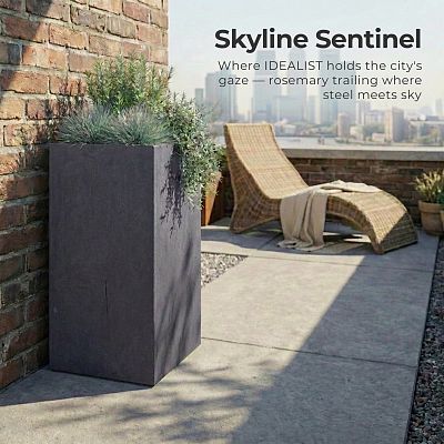 IDEALIST Lite Tall Square Contemporary Light Concrete Planter Set