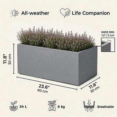 IDEALIST Lite Contemporary Light Concrete Trough Planter
