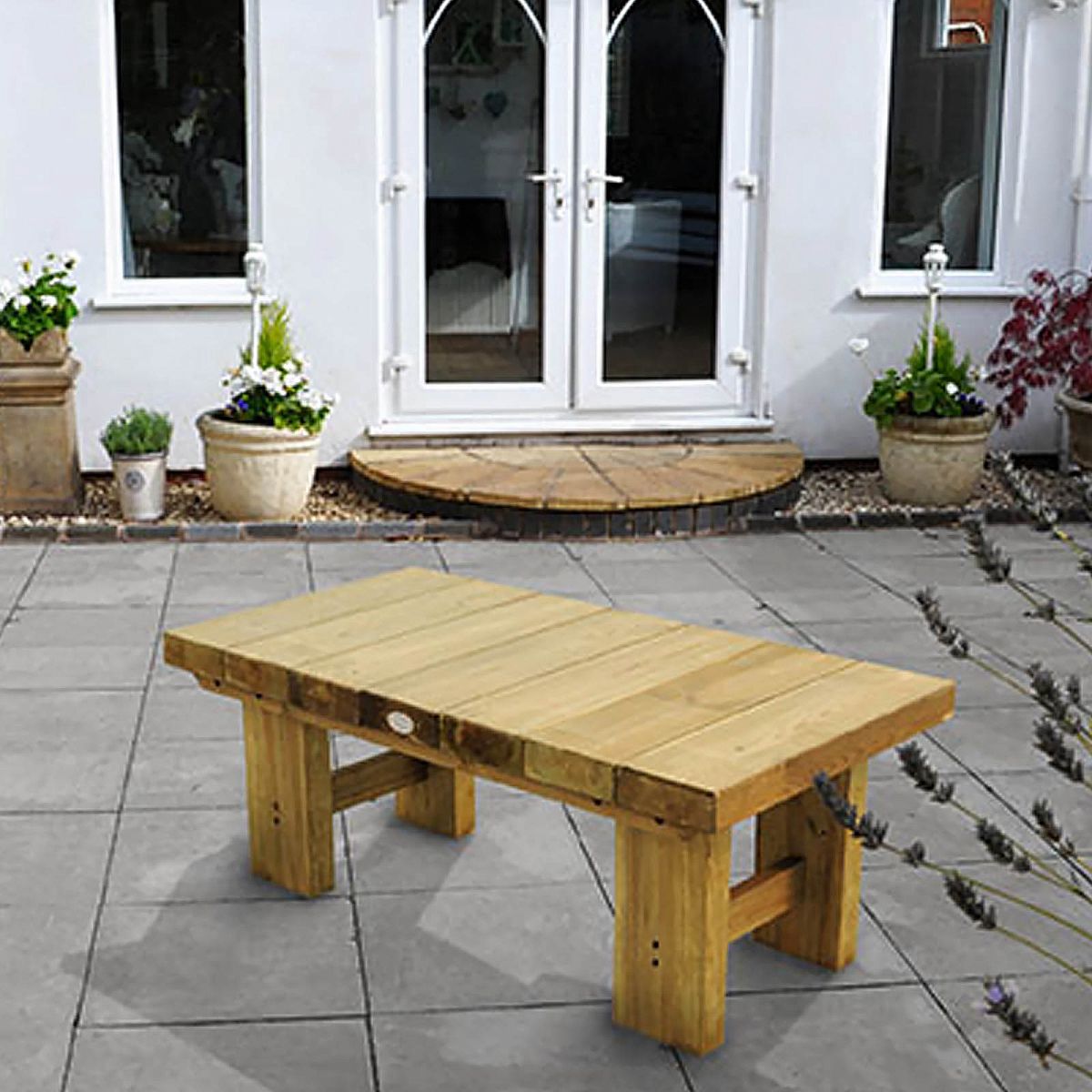 Outdoor Wooden Low Level Sleeper Table by Forest Garden
